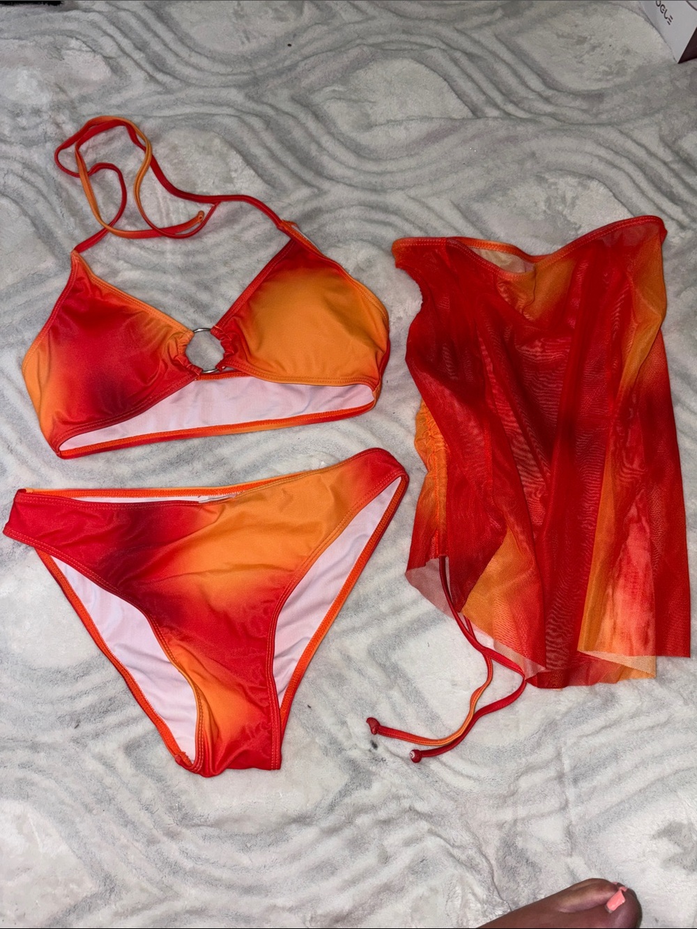 Cupshe Orange & Red Ombre Ring Bikini with Sheer Cover-Up